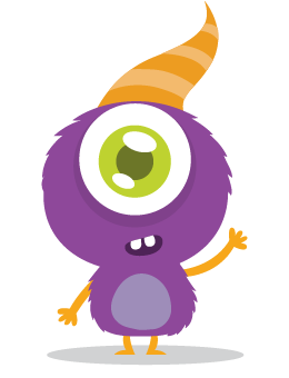 small purple monster with striped hat