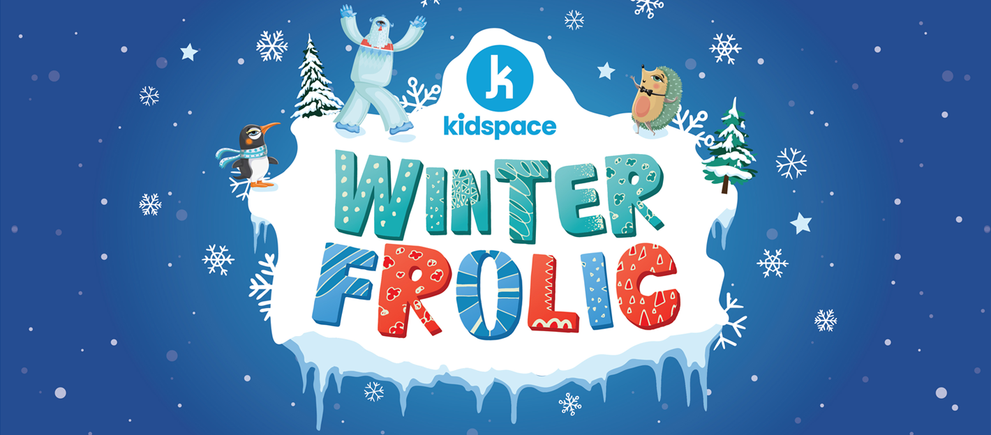 Logotipo de Winter Frolic con hielo y animales.