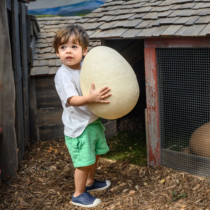 niño con huevo gigante