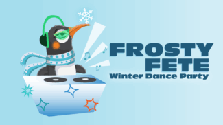 Cartoon penguin plays DJ