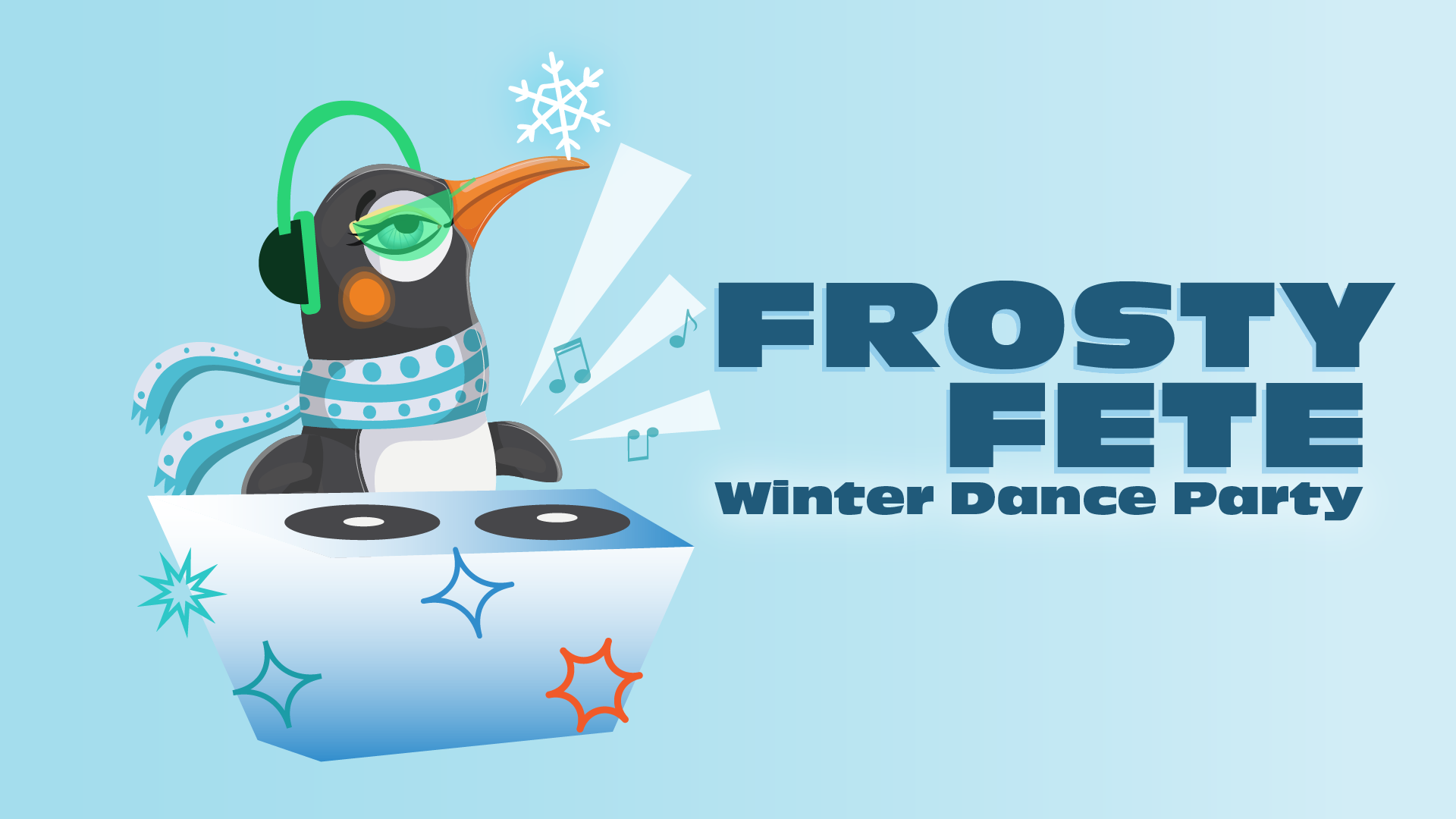 Cartoon penguin plays DJ