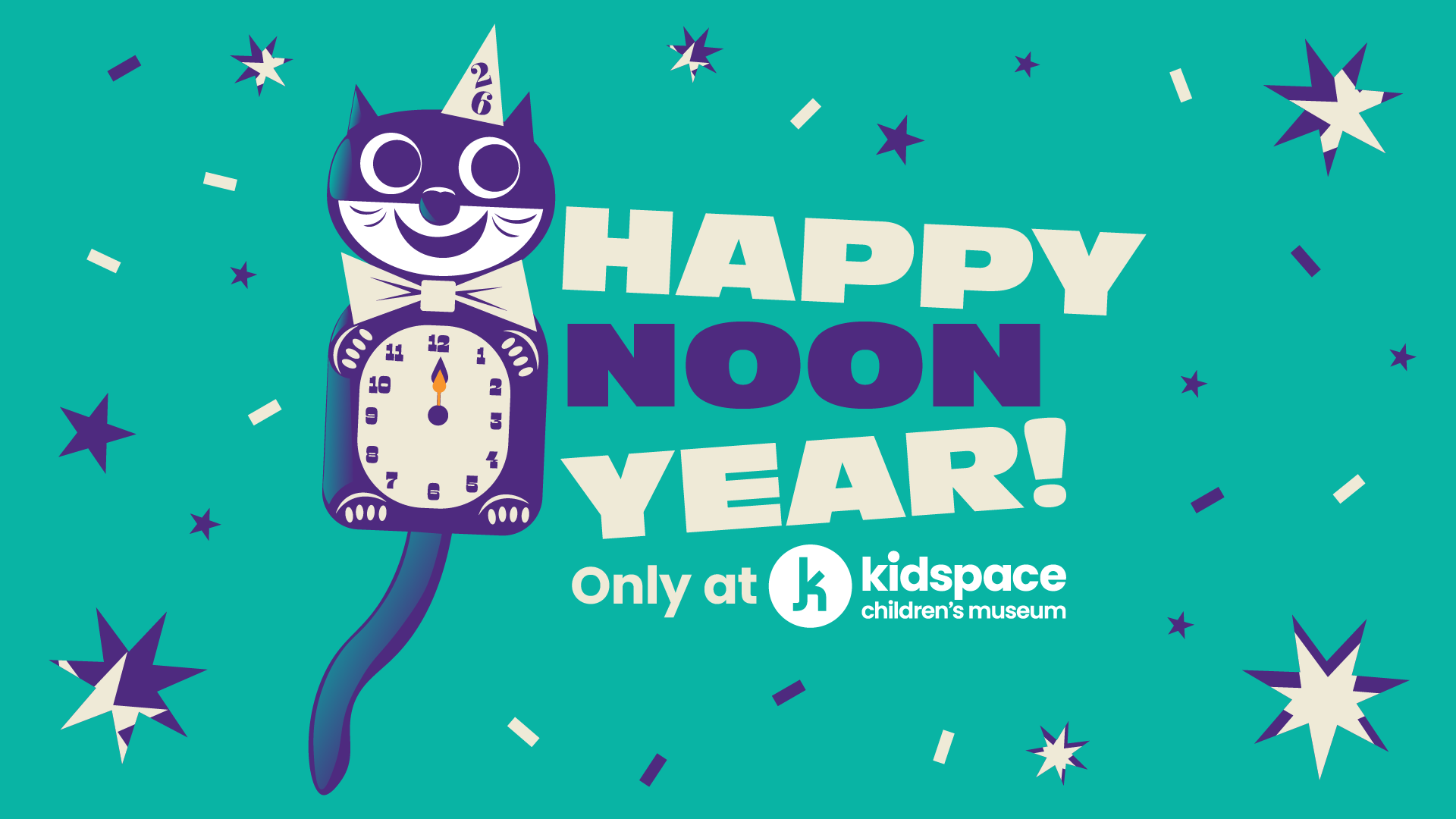 Cartoon cat clock counts down to New Year's Day