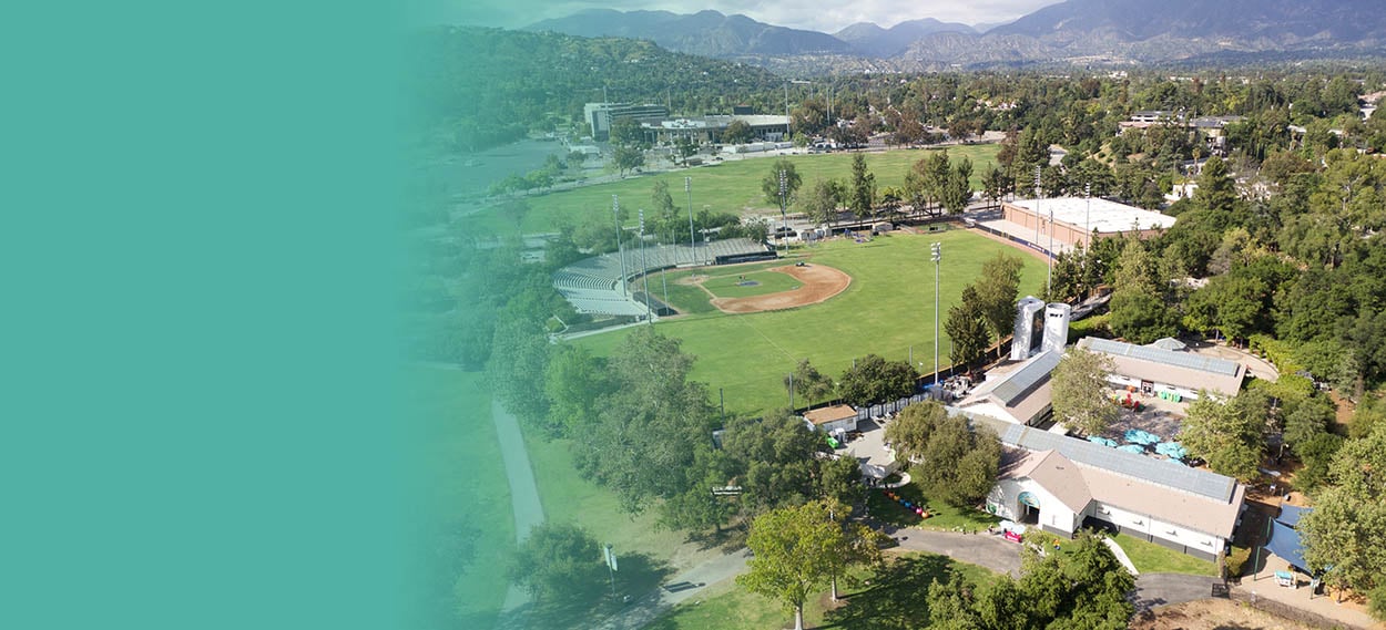 Aerial view of Pasadena and Altadena with Kidspace in the foreground