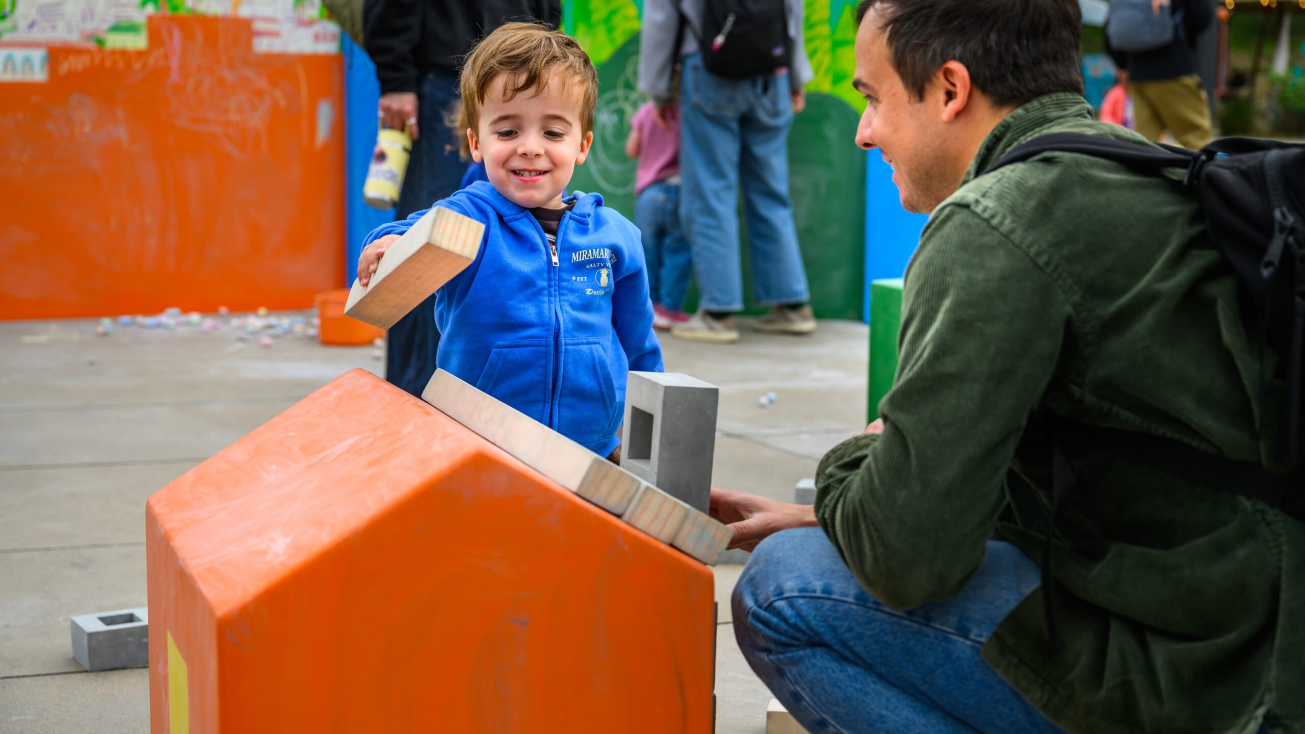 father and son building