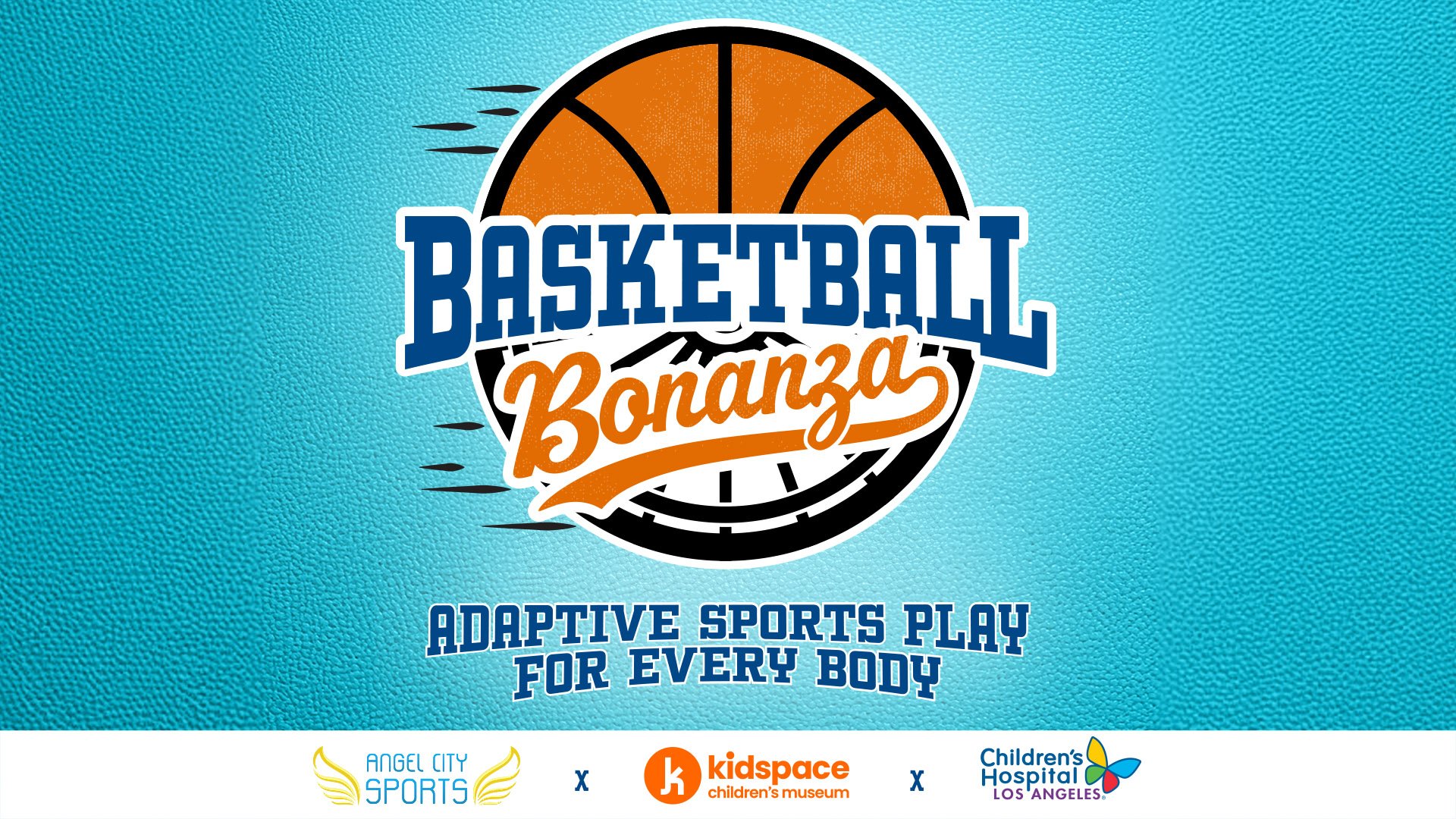 Graphic of a basketball that is also half a wheel.