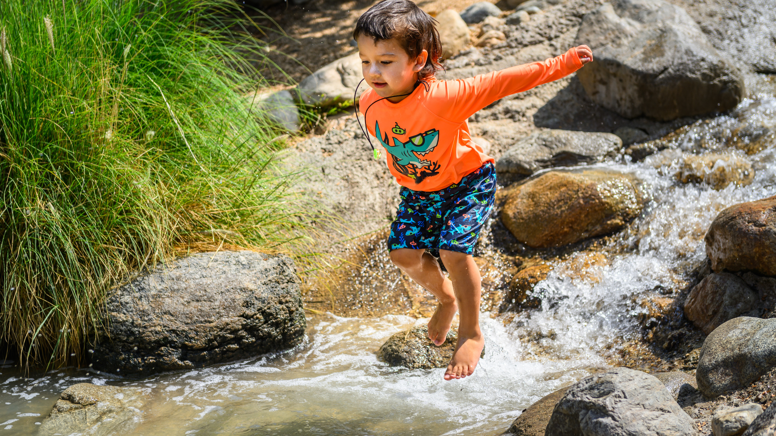 Child jumping into water
