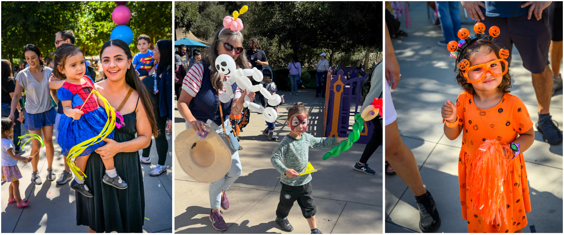 three images of a halloween party