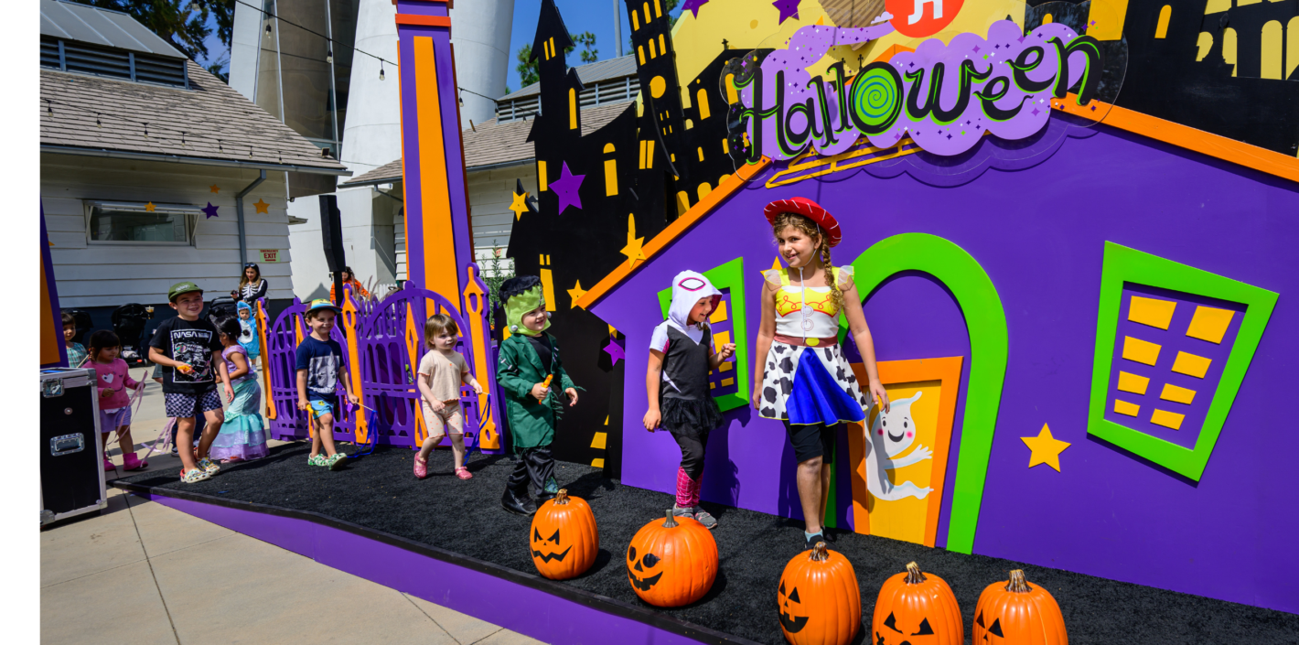 Children in costume on the halloween stage