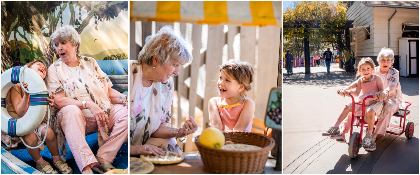 Three photos of grandma and grand child