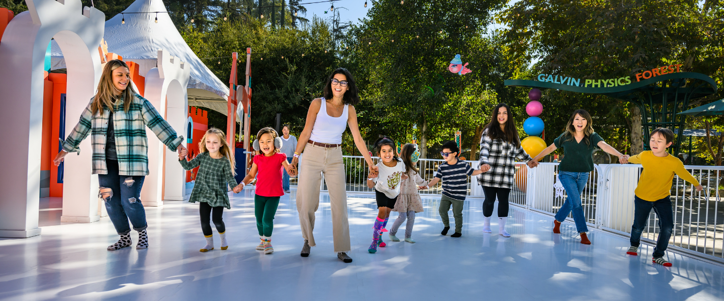 Adults and children sock skating
